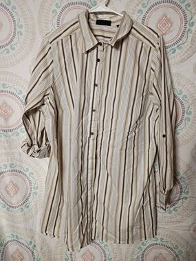 Avenue Striped Button-Down Tunic in Cream, Brown & Tan